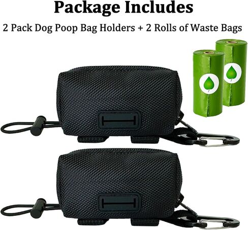 Dog Poop Bag Holder, 2 Pack Poop Bag Holder for Leash, CAKOVANO Pet Waste Bag Dispenser Dog Bag Holder Leash Attachment, Hands-Free Poop Bag Dispenser with Carabiner Clip with 2 Rolls of Poop Bags in Saudi Arabia