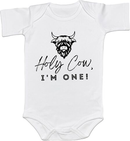 Holy Cow I'm Cute Onesie Cute Moo Cow Print للجنسين ملابس لحديثي الولادة إعلان الحمل طفل صبي فتاة دش فكرة هدية (12-18 شهرًا، عيد ميلاد قصير الأكمام رومبير) in Saudi Arabia