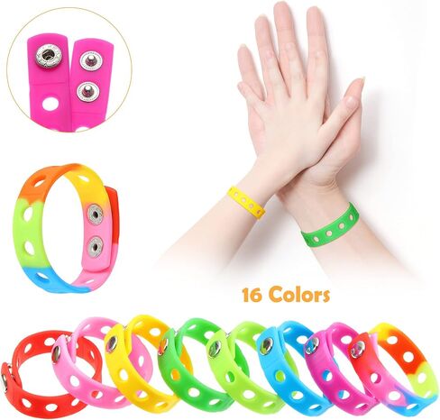 16 Pieces Silicone Charm Bracelets for Kids Adjustable Wristbands Bracelet Rubber Bands for Party Favor Classroom Reward Swimming Identify Birthday Presents in Saudi Arabia