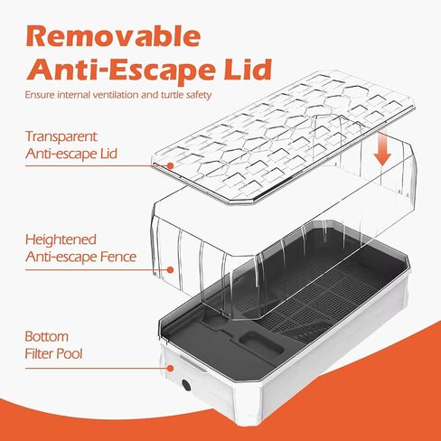Small Turtle Tank Kit, Turtle Cage with Lid, Heat Lamp, Basking Platform, Aquatic Tortoise Enclosure, Bottom Filter, Drainage, Multi Function Areas for Pet Turtles Crabs Crayfish Reptiles Habitat in Kuwait
