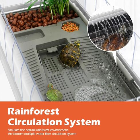 Small Turtle Tank Kit, Turtle Cage with Lid, Heat Lamp, Basking Platform, Aquatic Tortoise Enclosure, Bottom Filter, Drainage, Multi Function Areas for Pet Turtles Crabs Crayfish Reptiles Habitat in Kuwait