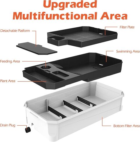Small Turtle Tank Kit, Turtle Cage with Lid, Heat Lamp, Basking Platform, Aquatic Tortoise Enclosure, Bottom Filter, Drainage, Multi Function Areas for Pet Turtles Crabs Crayfish Reptiles Habitat in Kuwait
