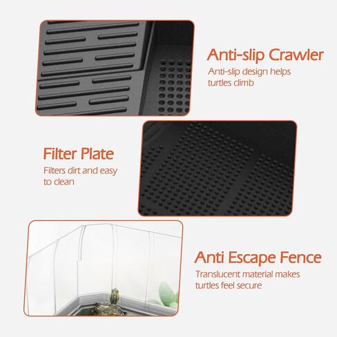 Small Turtle Tank Kit, Turtle Cage with Lid, Heat Lamp, Basking Platform, Aquatic Tortoise Enclosure, Bottom Filter, Drainage, Multi Function Areas for Pet Turtles Crabs Crayfish Reptiles Habitat in Kuwait