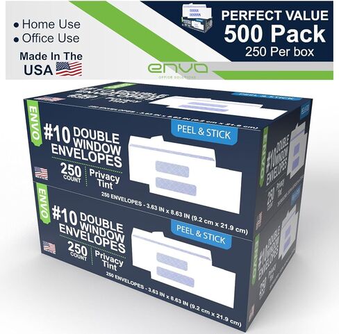 Envelopes #10, Window Envelopes, Double Window Envelopes Self Seal #10, Double Window Security Envelopes, Business Envelopes Self Seal #10 (500 Pack) in Kuwait
