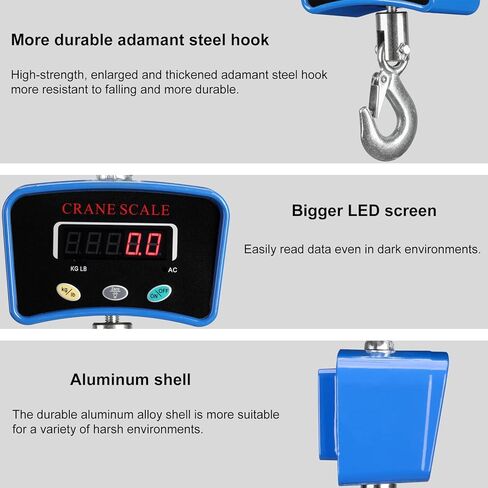 مقياس الرافعة الرقمي 1000 رطل/500 كجم مقياس معلق رقمي للرافعة الصناعية الثقيلة للمزرعة والمصنع والبناء والصيد (أزرق) in Kuwait