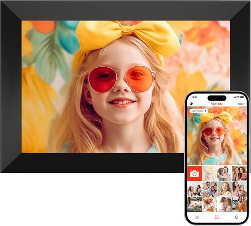 إطار صور رقمي واي فاي، إطار صور رقمي ذكي 10.1 بوصة واي فاي 1280 × 800 HD IPS شاشة لمس إلكترونية مع 16 جيجابايت، تدوير تلقائي - سهولة مشاركة الصور/الفيديو عبر تطبيق Frameo in Kuwait