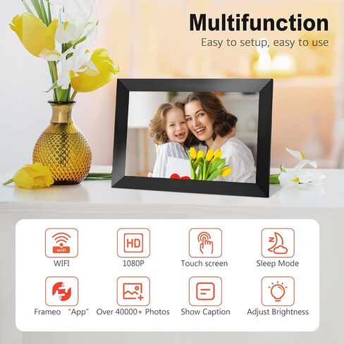إطار صور رقمي واي فاي، إطار صور رقمي ذكي 10.1 بوصة واي فاي 1280 × 800 HD IPS شاشة لمس إلكترونية مع 16 جيجابايت، تدوير تلقائي - سهولة مشاركة الصور/الفيديو عبر تطبيق Frameo in Kuwait