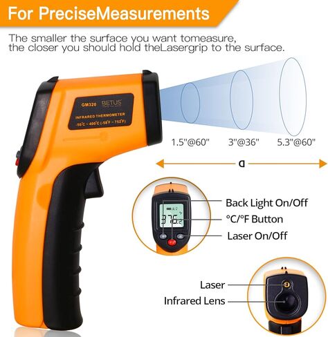 مقياس حرارة بيتوس بالأشعة تحت الحمراء، نطاق مسدس درجة الحرارة غير المتصل -58 درجة فهرنهايت ~ 1022 درجة فهرنهايت، -50 درجة مئوية ~ 550 درجة مئوية، مقبض ليزر رقمي للمطبخ والفرن وقياس سطح الشواء، وليس للبشر in Kuwait