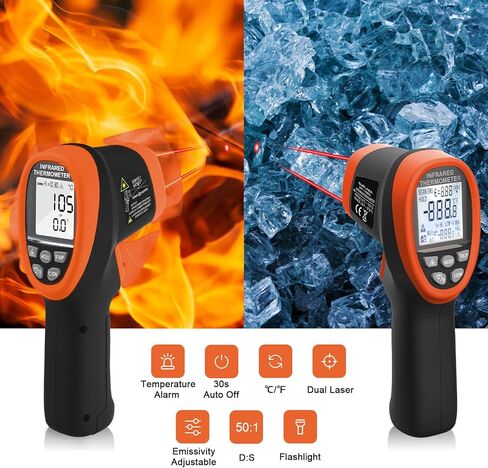 Infrared Thermometer -58°F ~3272°F (-50~1800℃), Non-Contact Pyrometer Temp Gun XF-1800 with High&Low Temperature Alarm, Data Hold, LCD Backlit for Home Maintenance, Cook, Forge Kiln, Industry Use in Saudi Arabia