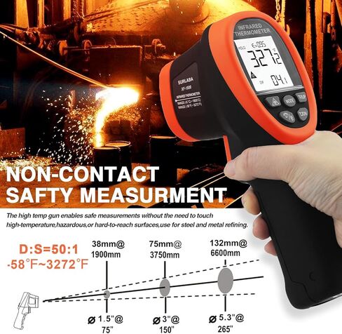 Infrared Thermometer -58°F ~3272°F (-50~1800℃), Non-Contact Pyrometer Temp Gun XF-1800 with High&Low Temperature Alarm, Data Hold, LCD Backlit for Home Maintenance, Cook, Forge Kiln, Industry Use in Saudi Arabia