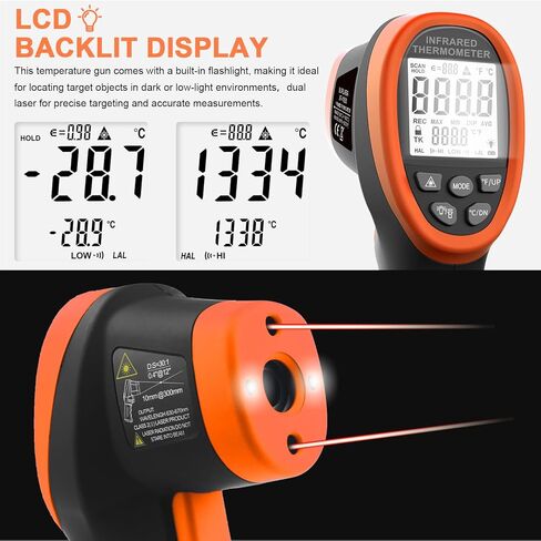 Infrared Thermometer -58°F ~3272°F (-50~1800℃), Non-Contact Pyrometer Temp Gun XF-1800 with High&Low Temperature Alarm, Data Hold, LCD Backlit for Home Maintenance, Cook, Forge Kiln, Industry Use in Saudi Arabia