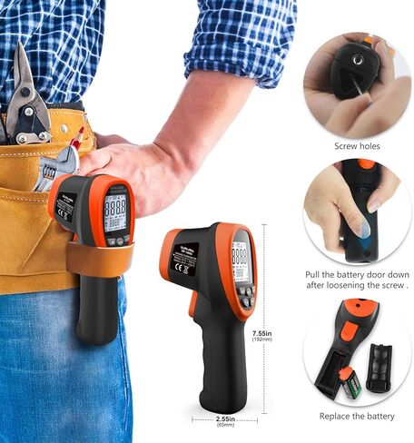 Infrared Thermometer -58°F ~3272°F (-50~1800℃), Non-Contact Pyrometer Temp Gun XF-1800 with High&Low Temperature Alarm, Data Hold, LCD Backlit for Home Maintenance, Cook, Forge Kiln, Industry Use in Saudi Arabia