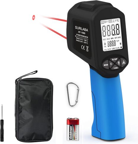 مقياس حرارة بالأشعة تحت الحمراء -58 درجة فهرنهايت ~ 3272 درجة فهرنهايت (-50 ~ 1800 درجة مئوية)، مسدس درجة حرارة البيرومتر غير المتصل XF-1800 مع إنذار لدرجة الحرارة العالية والمنخفضة، عقد البيانات، إضاءة خلفية LCD لصيانة المنزل، الطبخ، فرن التشكيل، استخدام in Kuwait