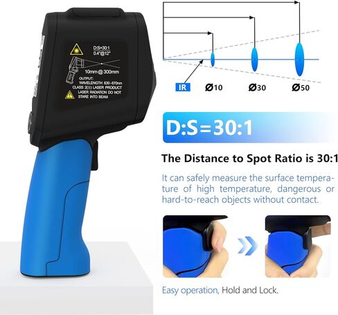 مقياس حرارة بالأشعة تحت الحمراء -58 درجة فهرنهايت ~ 3272 درجة فهرنهايت (-50 ~ 1800 درجة مئوية)، مسدس درجة حرارة البيرومتر غير المتصل XF-1800 مع إنذار لدرجة الحرارة العالية والمنخفضة، عقد البيانات، إضاءة خلفية LCD لصيانة المنزل، الطبخ، فرن التشكيل، استخدام in Kuwait