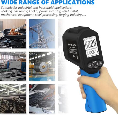 مقياس حرارة بالأشعة تحت الحمراء -58 درجة فهرنهايت ~ 3272 درجة فهرنهايت (-50 ~ 1800 درجة مئوية)، مسدس درجة حرارة البيرومتر غير المتصل XF-1800 مع إنذار لدرجة الحرارة العالية والمنخفضة، عقد البيانات، إضاءة خلفية LCD لصيانة المنزل، الطبخ، فرن التشكيل، استخدام in Kuwait