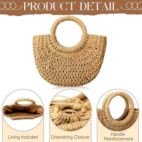 مجموعة مجوهرات الروطان الصيفية 7 قطع للنساء لقضاء العطلات من قش الشمس وقبعة الشاطئ ونظارات شمسية صغيرة شبه دائرية من قش الروطان وقلادة طويلة وأقراط الروطان سوار للنساء على الشاطئ بوهيميا in Kuwait