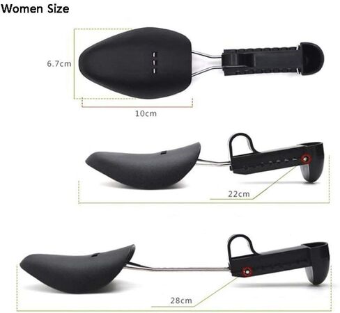 زوجان من البلاستيك بطول قابل للتعديل للنساء، حذاء شجرة الحذاء، حامل الحذاء، منظم الحذاء، حامل الحذاء، دعم عملي محمول للسفر، حذاء رياضي مع ملف زنبركي للتوتر (أسود) in Kuwait