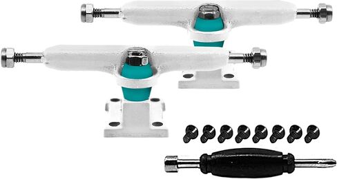 Teak Tuning Prodigy Fingerboard Trucks with Upgraded Lock Nuts, White Colorway - 32mm Wide - Includes Teal Pro Duro 61A Bubble Bushings in Saudi Arabia