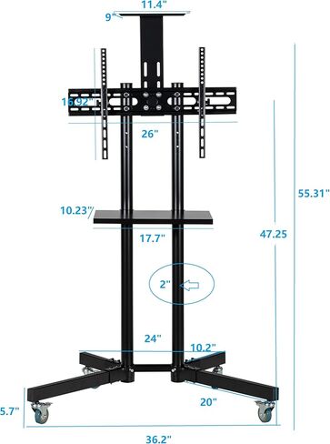 Mobile TV Stand Rolling TV Cart for 32-65 Inch LCD LED 4K Flat Curved TV-Height Adjustable Rolling TV Stand Can Support 150 lbs-Trolley Floor Stand with Tray, Maximum VESA 600x400mm. in Saudi Arabia