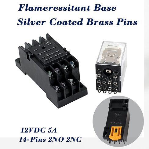 110VAC 5A مرحل الطاقة الكهرومغناطيسية HH54PL 4PDT 4NO 4NC 14Pins مع ضوء مؤشر LED وقاعدة مقبس طرفية إضافية in Kuwait