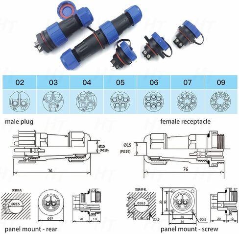 TY28 2 Pin 45A Aviation Waterproof Power Connector Male Female Cable Plug Socket Screw-Crimp Solder-Free Quick-Disconnect for Outdoor Solar Truck Device in Saudi Arabia