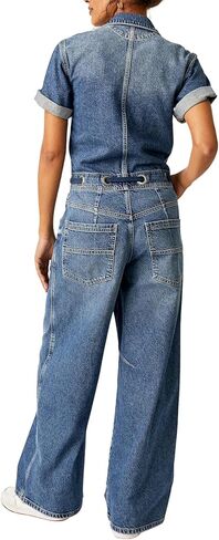 Free People Edison Wideleg Coverall Cape Blue SM (Women's 4-6) in Saudi Arabia