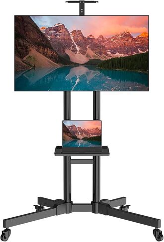 حامل تلفزيون متنقل بعجلات لشاشات تلفزيون مسطحة/منحنية مقاس 32-70 بوصة LED LCD 4K، عربة تلفزيون متدحرجة/أرضية معتمدة من UL، عربة تلفزيون قابلة لضبط الارتفاع مع رف يصل إلى 121 رطلًا بحد أقصى VESA 600x400 مم- TC004 in Kuwait