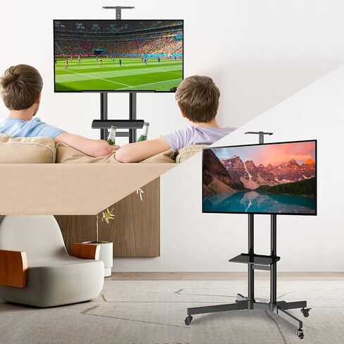 حامل تلفزيون متنقل بعجلات لشاشات تلفزيون مسطحة/منحنية مقاس 32-70 بوصة LED LCD 4K، عربة تلفزيون متدحرجة/أرضية معتمدة من UL، عربة تلفزيون قابلة لضبط الارتفاع مع رف يصل إلى 121 رطلًا بحد أقصى VESA 600x400 مم- TC004 in Kuwait