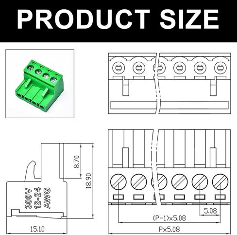 20 PCS 3 Pin 5.08mm Pitch Pluggable PCB Screw Terminal Block Phoenix 3 Pin Male Plug for 24-12AWG in Kuwait