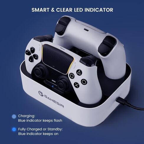 محطة شاحن وحدة التحكم GameSir PS5، قاعدة شحن Dualsense لوحدات تحكم Playstation 5 المزدوجة مع مؤشر LED، حامل شحن سريع بديل لوحدات تحكم PS5 in Kuwait
