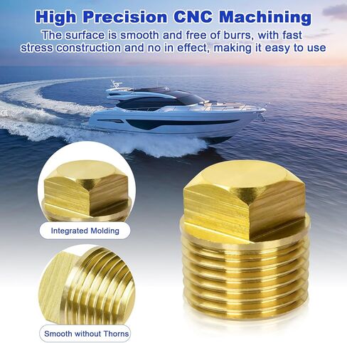 Boat Drain Plug 1/2" NPT Solid Brass Boat Drain Plug Kit, 3 Pack Hull Spare Garboard Drain Plug Fits Most Boat Hulls in Kuwait