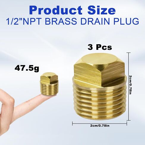 Boat Drain Plug 1/2" NPT Solid Brass Boat Drain Plug Kit, 3 Pack Hull Spare Garboard Drain Plug Fits Most Boat Hulls in Kuwait