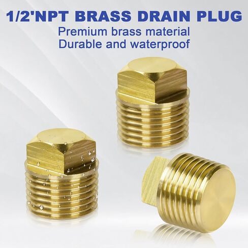 Boat Drain Plug 1/2" NPT Solid Brass Boat Drain Plug Kit, 3 Pack Hull Spare Garboard Drain Plug Fits Most Boat Hulls in Kuwait