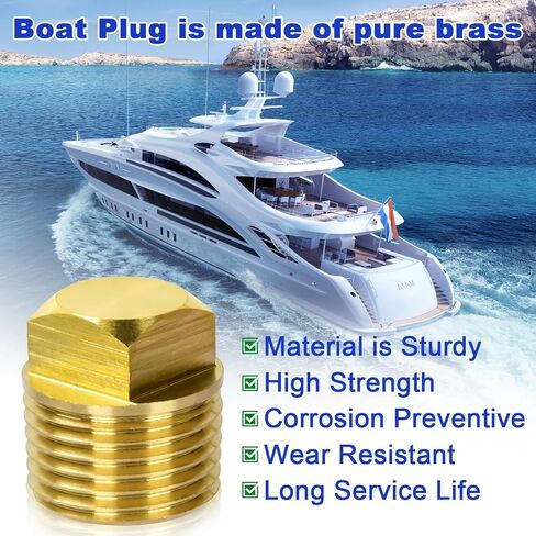 Boat Drain Plug 1/2" NPT Solid Brass Boat Drain Plug Kit, 3 Pack Hull Spare Garboard Drain Plug Fits Most Boat Hulls in Kuwait