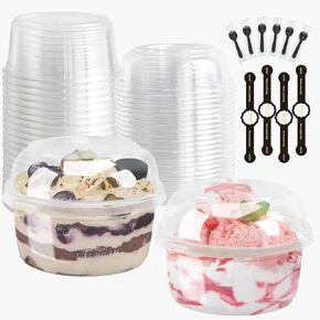 8oz Plastic Containers With Lids And Spoons 50 Pack, Dessert Cups With Lids,Small Disposable Snack Bowls For Ice Cream Cake Fruit Parfait Pudding And Jello Shot (8oz) in Kuwait