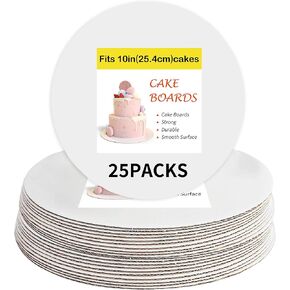 Yeplan 25 حزم ألواح كعكة بيضاء ، لوحات كعكة 10 بوصة ، وجولات كعكة من الورق المقوى المموجة بالطعام ، ومقاوم للماء ، وصفيحة مقاومة للزيوت لديي الكيك ، والحلويات والحرف اليدوية in Kuwait