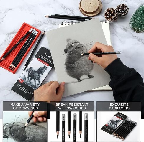 أقلام الرصاص الفحم للرسم ، 18 PCS Art Pencil Kit ، قلم رصاص رسم مهني ، لوازم فنية للرسم ، التظليل ، الرسم ، المزج ، أقلام فنان للمبتدئين والفنانين in Kuwait