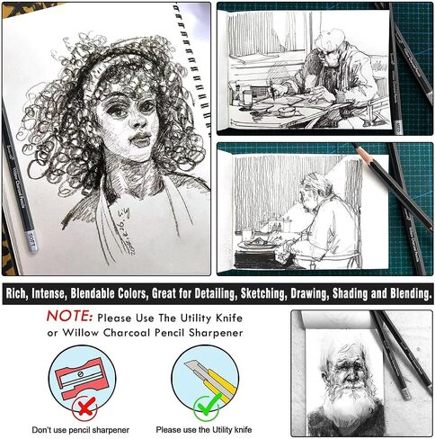 أقلام الرصاص الفحم للرسم ، 18 PCS Art Pencil Kit ، قلم رصاص رسم مهني ، لوازم فنية للرسم ، التظليل ، الرسم ، المزج ، أقلام فنان للمبتدئين والفنانين in Kuwait