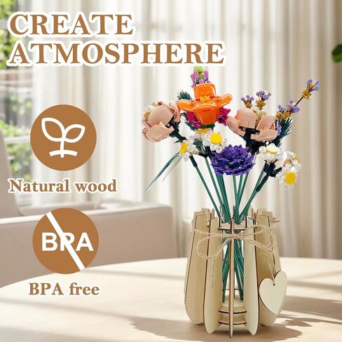 Vase for Splice Flowers, Wooden Puzzle Vase for Splice Bouquet Building Set, Gift for Botanical Lovers in Kuwait