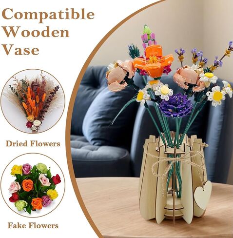 Vase for Splice Flowers, Wooden Puzzle Vase for Splice Bouquet Building Set, Gift for Botanical Lovers in Kuwait