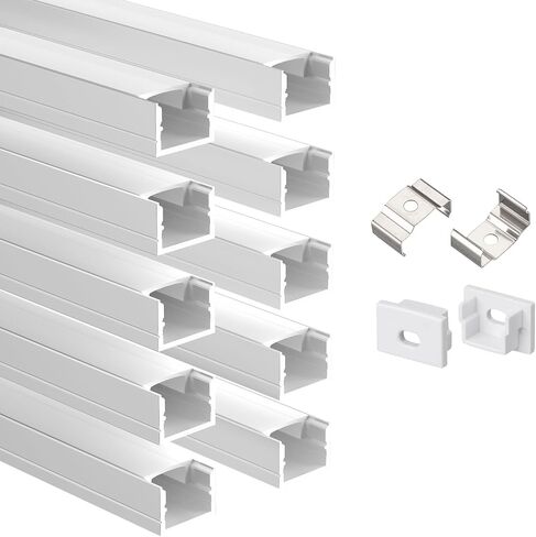 Besseto 10 Pack 1M/3.3ft قناة الألومنيوم LED للوحة الحائط ، لوحة الحائط الخشبية ، شريط مصابيح مصباح الألومنيوم ، سلالم حمام غرفة المعيشة (Black-10pack 3.3ft) in Kuwait