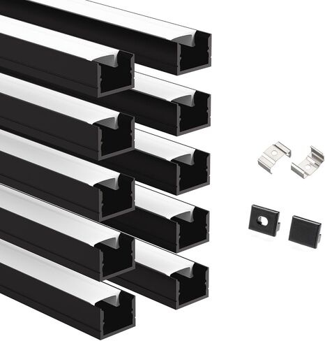 Besseto 10 Pack 1M/3.3ft قناة الألومنيوم LED للوحة الحائط ، لوحة الحائط الخشبية ، شريط مصابيح مصباح الألومنيوم ، سلالم حمام غرفة المعيشة (Black-10pack 3.3ft) in Kuwait