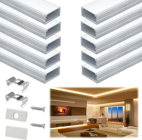 Muzata 10pack 6.6ft/2m قناة LED أوسع قناة Silver Aluminium LED قناة نشر مع قناة حليبي أبيض U102 WW 2M in Saudi Arabia