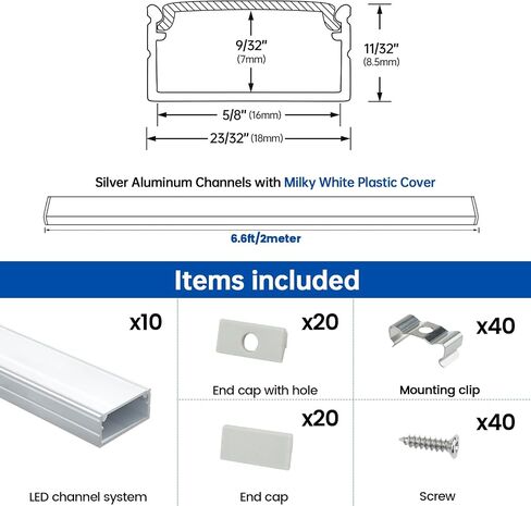 Muzata 10pack 6.6ft/2m قناة LED أوسع قناة Silver Aluminium LED قناة نشر مع قناة حليبي أبيض U102 WW 2M in Saudi Arabia