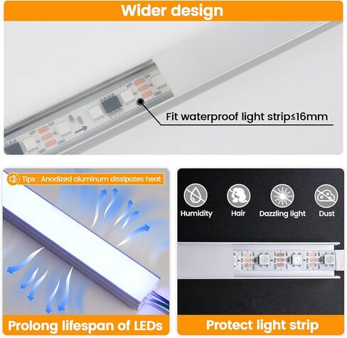 Muzata 10pack 6.6ft/2m قناة LED أوسع قناة Silver Aluminium LED قناة نشر مع قناة حليبي أبيض U102 WW 2M in Saudi Arabia