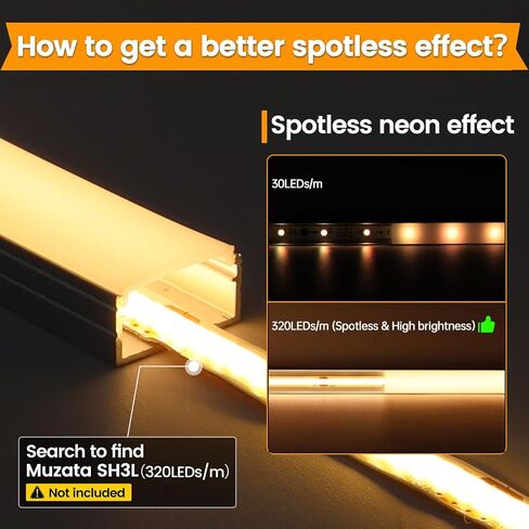 Muzata 10pack 6.6ft/2m قناة LED أوسع قناة Silver Aluminium LED قناة نشر مع قناة حليبي أبيض U102 WW 2M in Saudi Arabia