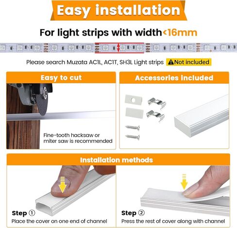 Muzata 10pack 6.6ft/2m قناة LED أوسع قناة Silver Aluminium LED قناة نشر مع قناة حليبي أبيض U102 WW 2M in Saudi Arabia
