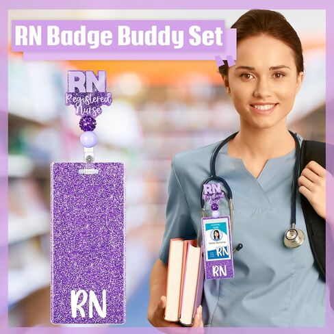 RN Badge Buddy with RN Nurse Badge Reel Retractable Nursing ID Clip Nurse Name Badge Vertical Badge Identification Tags for RN Nurses Students (Pink) in Kuwait