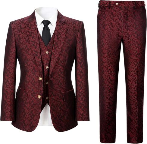 Men's 3 Piece Suits Slim Fit Plaid Double Breasted Blazer Vest Pants Set Wedding Party Tuxedo，Black 4XL in Kuwait