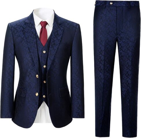 Men's 3 Piece Suits Slim Fit Plaid Double Breasted Blazer Vest Pants Set Wedding Party Tuxedo，Black 4XL in Kuwait